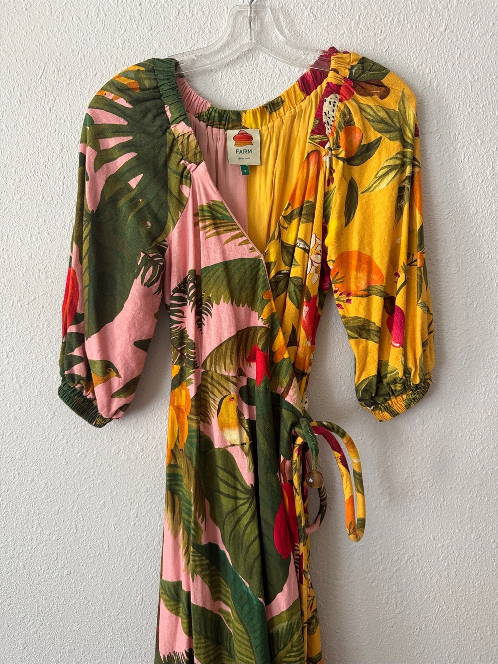 Farm Rio Mixed Prints Midi Wrap Dress Size Small - Picture 6 of 14